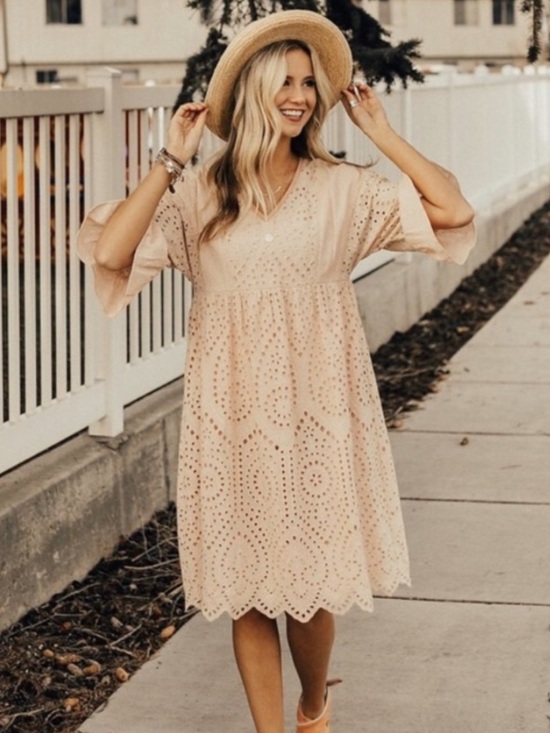 Roolee Dresses & Skirts - ROOLEE‎  Falling for You Eyelet Dress Midi  in Cream lined boho Size XS